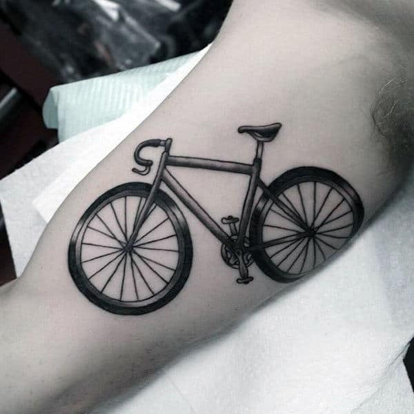 Mens Realistic Black Bicycle Tattoo On Upperarms