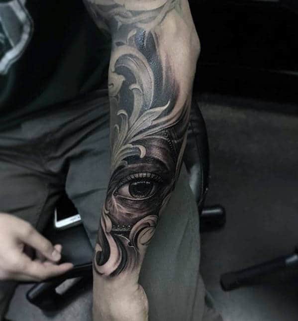 Mens Realistic Eye Decorative Forearm Tattoo