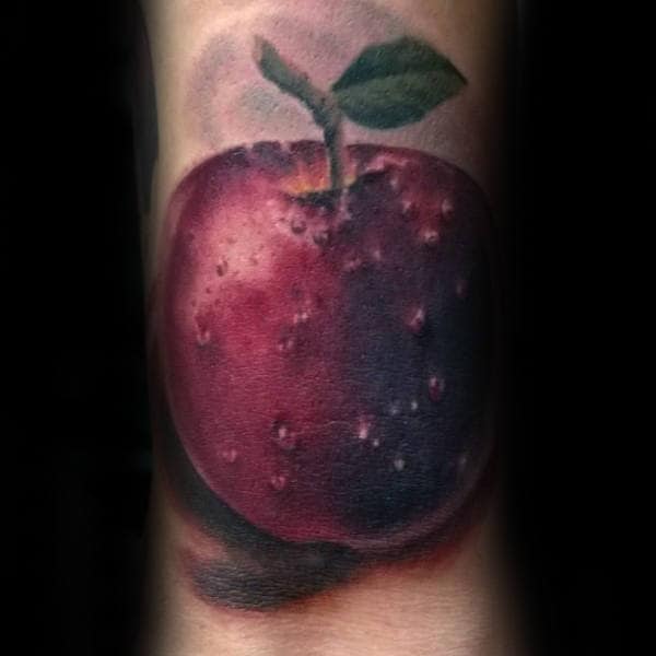 Mens Realistic Red Apple Forearm Tattoo Design