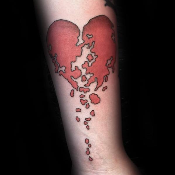 Mens Red Ink Forearm Broken Heart Tattoo Design Ideas