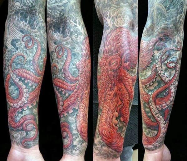 mens-red-octopus-sleeve-tattoo-ideas