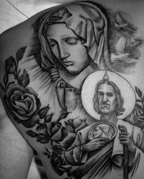 Mens Religious Upper Back St Jude Tattoos