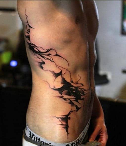 Mens Rib Cage Side Abstract Tattoo Of Lines
