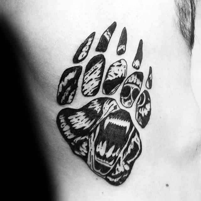 Mens Rib Cage Side Bear Claw Black Ink Negative Space Tattoos