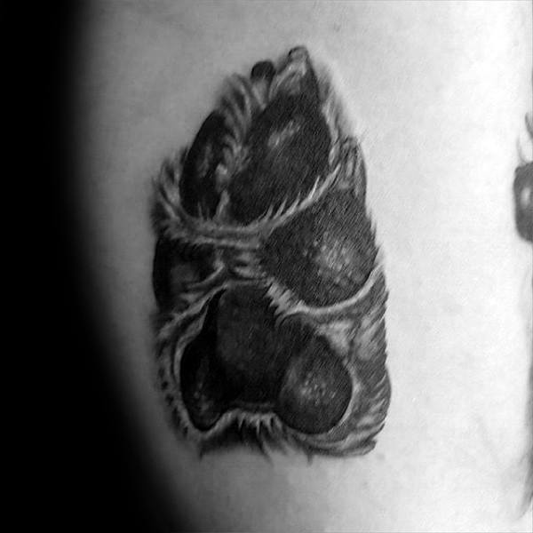 Mens Rib Cage Side Dog Paw Tattoo With Details