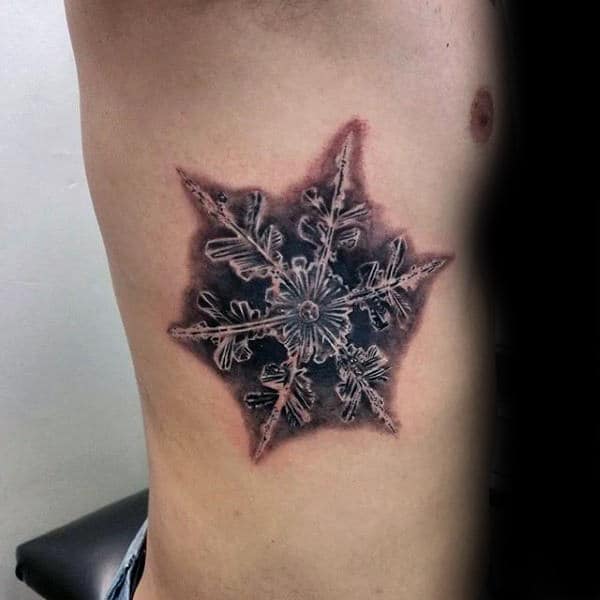 Mens Rib Cage Side Ice Crystal Snowflake Tattoo Design