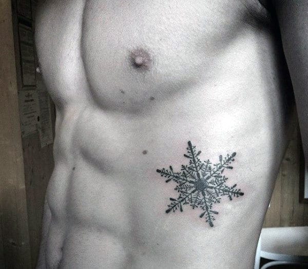 Mens Rib Cage Side Snowflake Tattoos