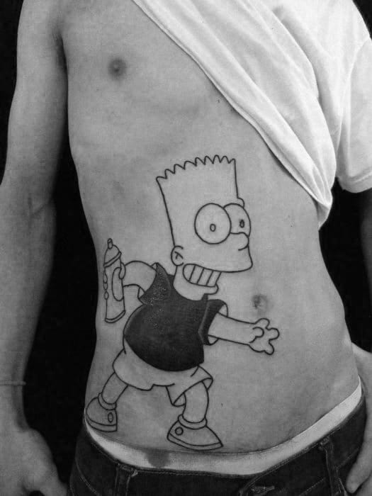 Mens Rib Cage Side Tattoo Ideas With Bart Simpson Design