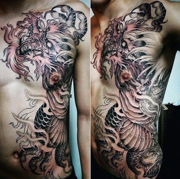 Mens Rib Cage Side Traditional Chinese Dragon Tattoos