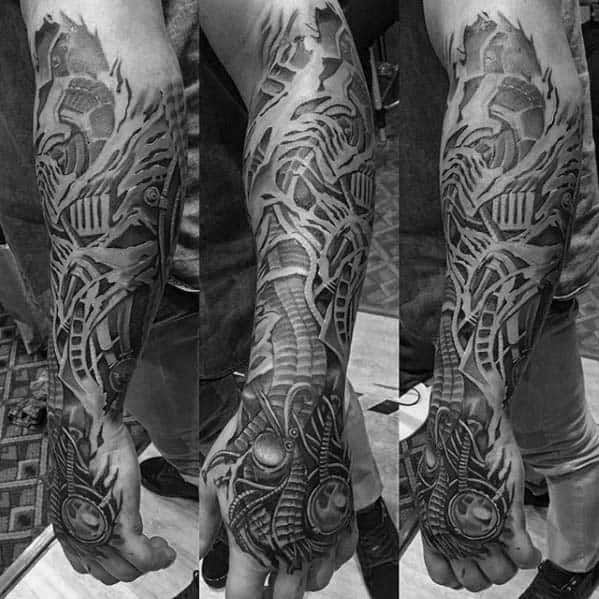 Mens Ripped Skin Mechanical Badass 3d Forearm Tattoo