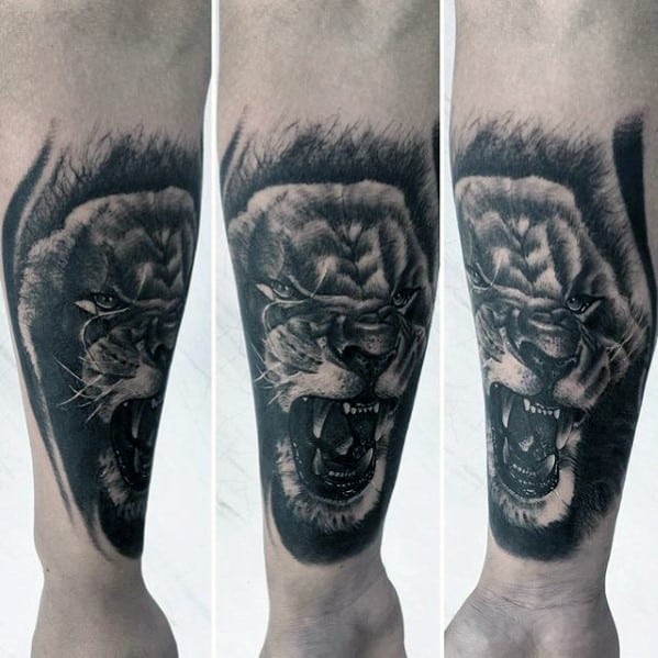 Mens Roaring Lion Tattoo Designs On Forearm