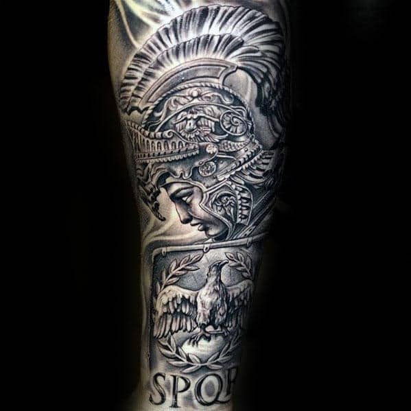 Mens Roman Warrior Spqr Themed Forearm Sleeve Tattoo