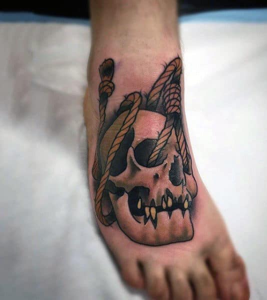 Mens Rope And Skull Tattoo On Foot