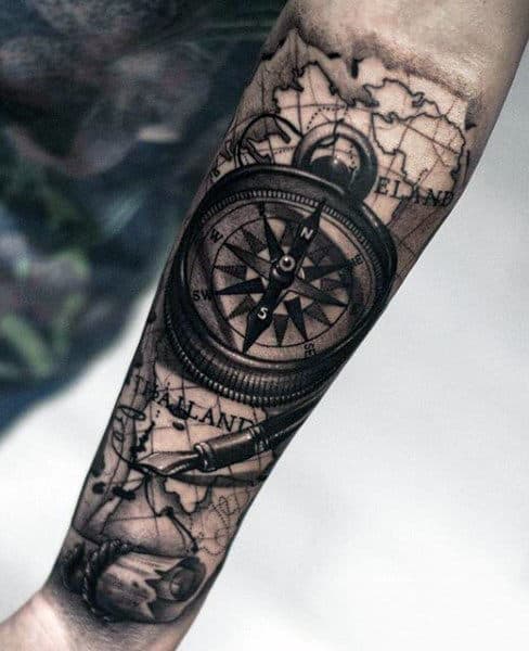 Men's Rose Compass Tattoo