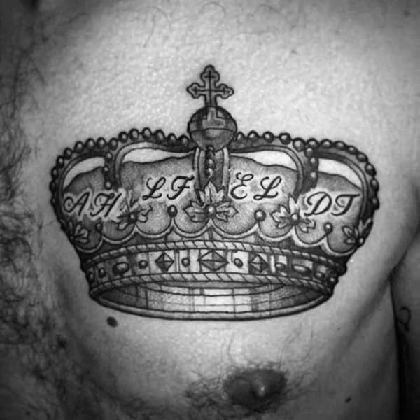 Mens Royal Crown Tattoo On Chest