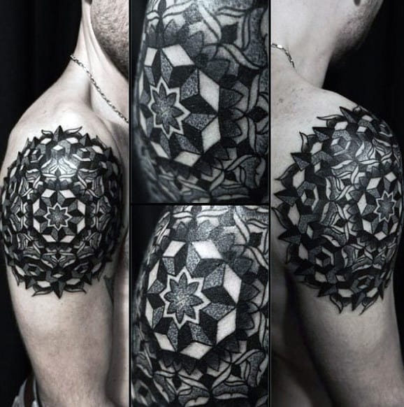 Mens Sacred Geometry Pattern Tattoos On Shoulder Blade
