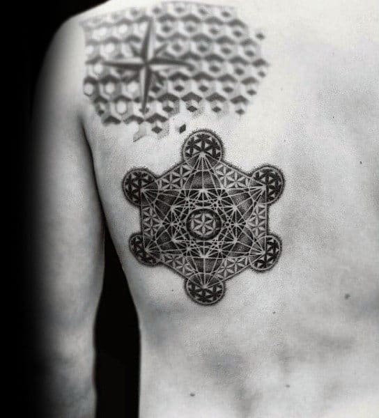 Mens Sacred Geometry Tattoo Of Flower Of Life On Back