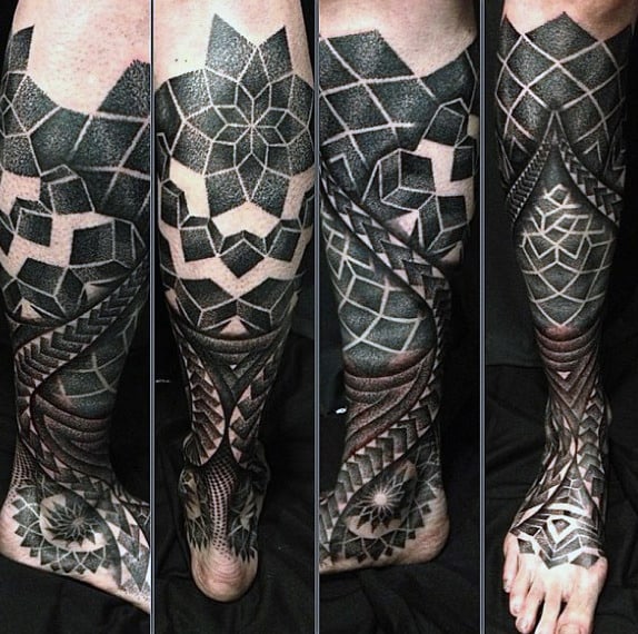 Mens Sacred Geometry Tattoo Of Shapes Leg Sleeves