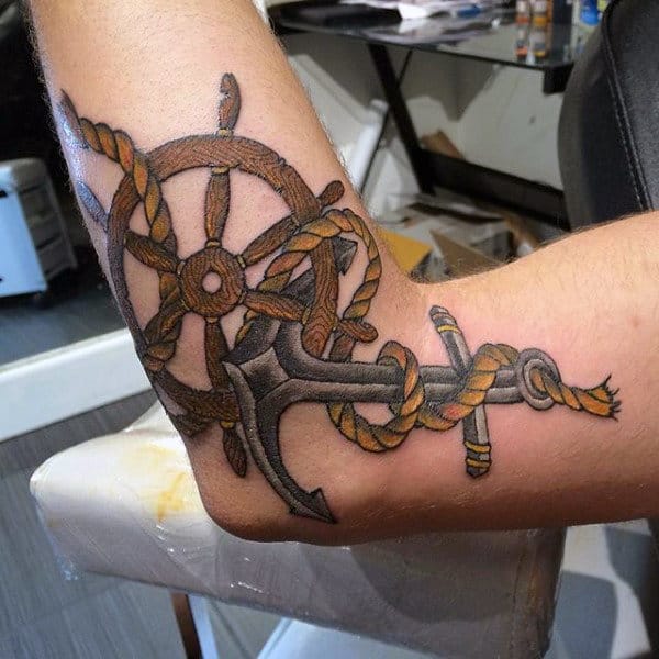 Mens Sailor Jerry Anchor Tattoo With Rope On Arm