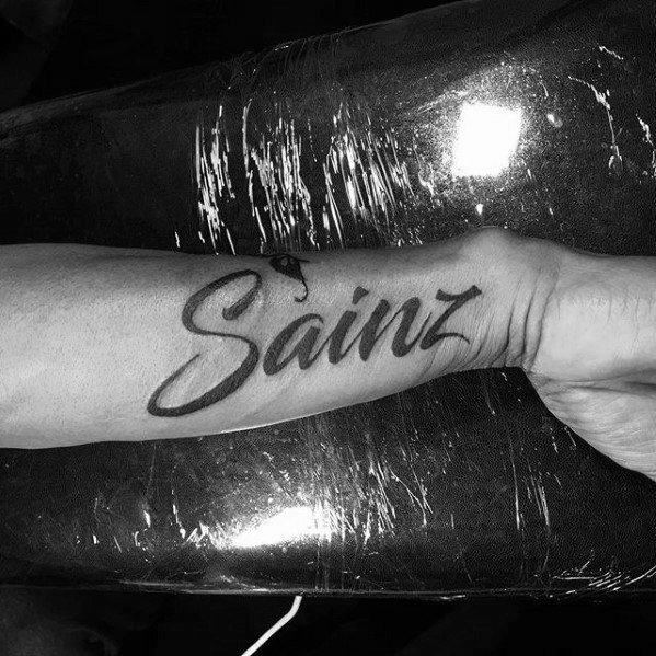 Mens Sainz Script Side Of Forearm Name Tattoos
