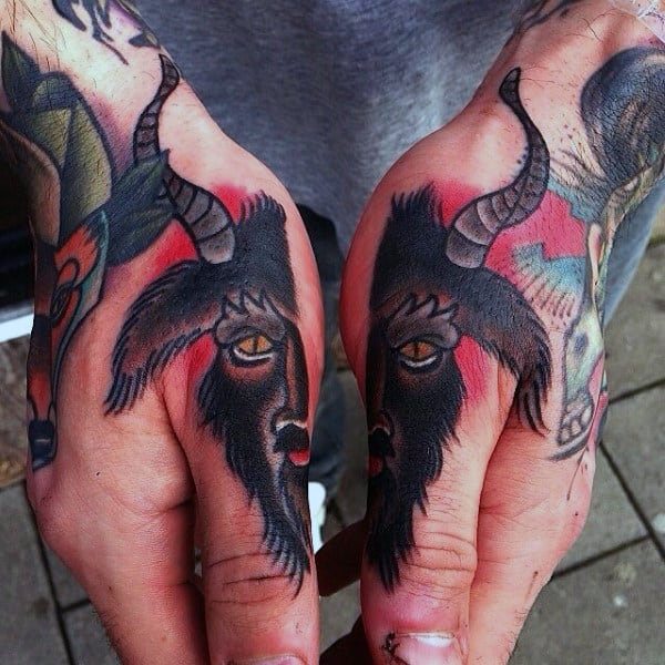 Mens Satanic Goat Thumb Tattoos