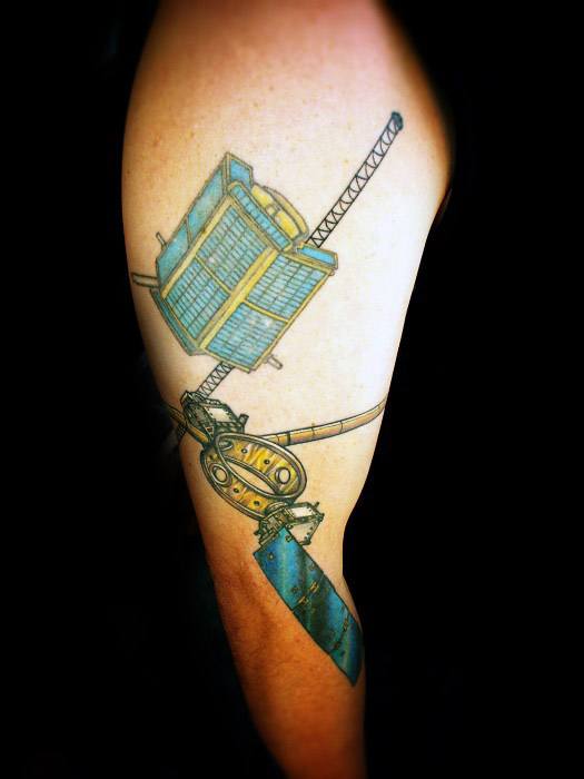 Mens Satellite Arm Tattoo Design Inspiration