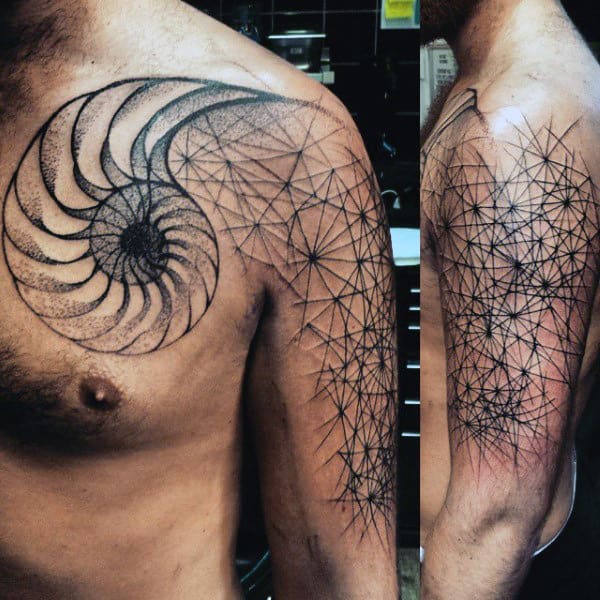 prompthunt a sketch of a tattoo Fibonacci nerve fibers pi circuitry  schematic golden ratio da Vinci virtruvian man
