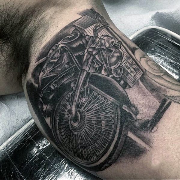 Mens Shaded Harley Davidson Black Ink Motorcycle Bicep Tattoos