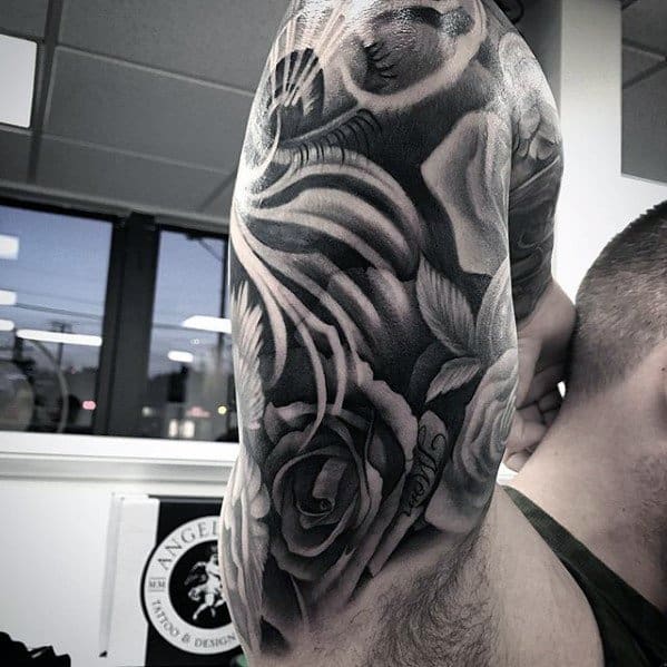 Mens Shaded Rose Flower Unique Arm Tattoo Designs