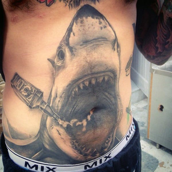 Mens Shark With Jack Daniels Chest Tattoos