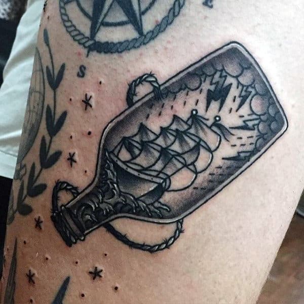 Mens Ship In A Bottle Small Traditional Old School Tattoo Ideas