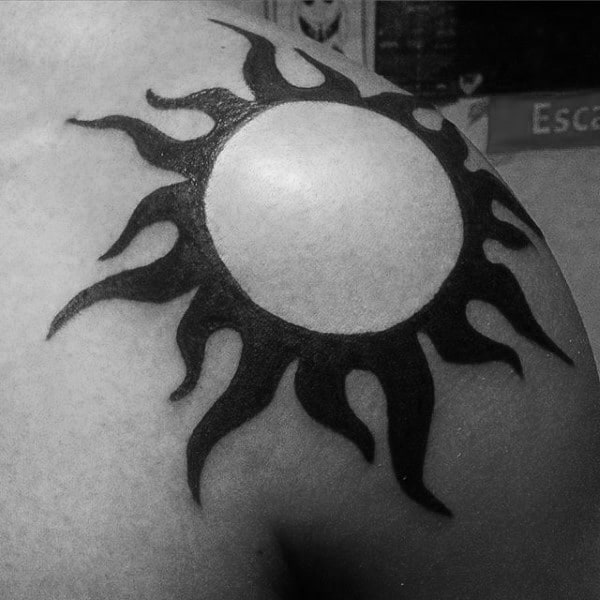 Mens Shoulder Tribal Sun Circular Tattoo Designs