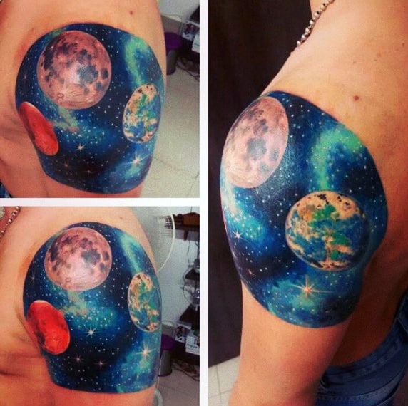 Mens Shoulder Universe Tattoo