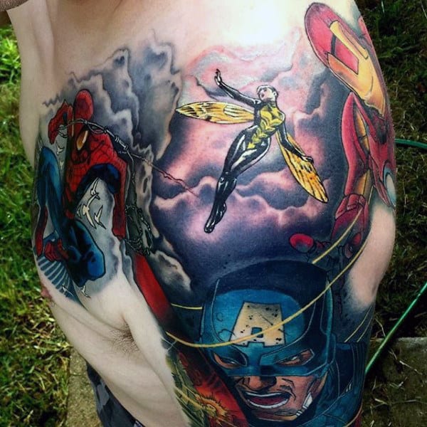Mens Shoulder Wonderful Spiderman Tattoo