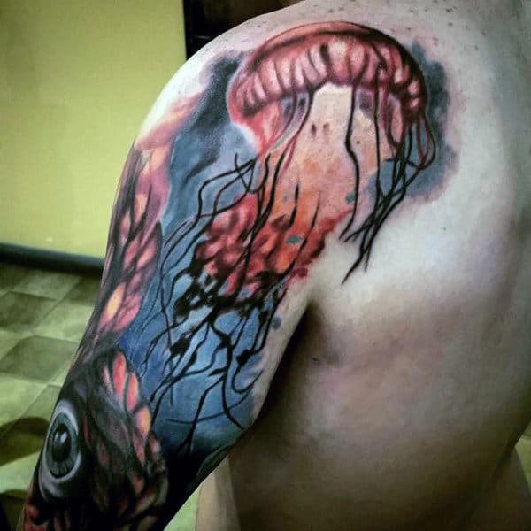 Mens Shoulders Jellyfish Tattoo