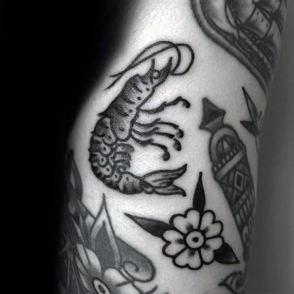 Mens Shrimp Small Traditional Tattoo Design Ideas On Forearm