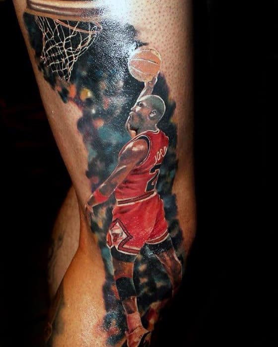 Mens Side Of Leg Jordan Dunk Basketball Tattoo Ideas