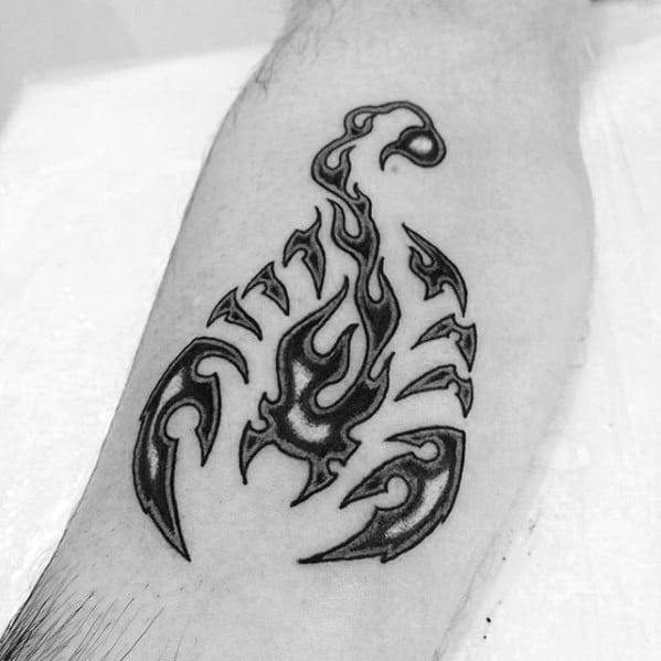 Mens Side Of Leg Scorpion Tribal Tattoo Designs