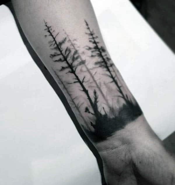 Mens Silhouette Wrist Tree Tattoo Design Inspiration