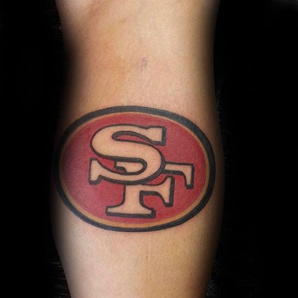 Mens Simple Logo San Francisco 49ers Tattoo On Leg Calf.