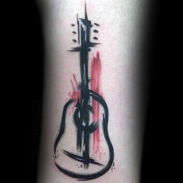 Mens Simple Music Guitar Paint Brush Stroke Arm Tattoo
