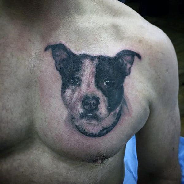 Mens Simple Portrait Dog Upper Chest Tattoos