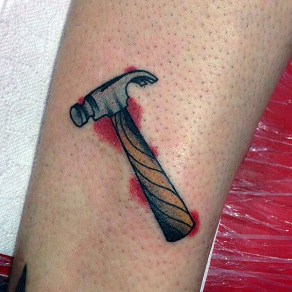 Mens Simple Small Claw Hammer With Red Ink On Arm