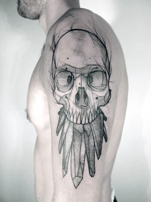 Mens Sketched Tattoo Badass Skull Design