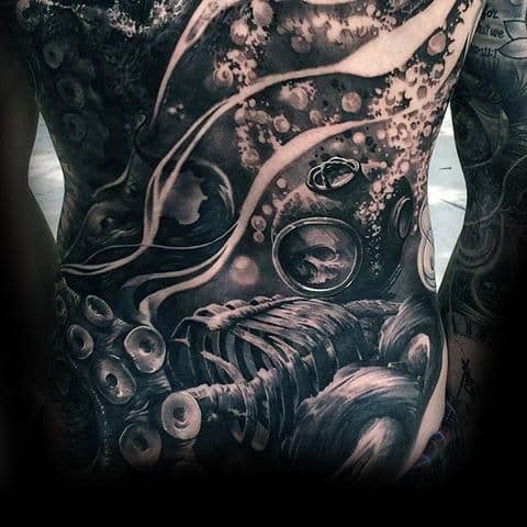 Mens Skull Back Tattoo Design Inspiration