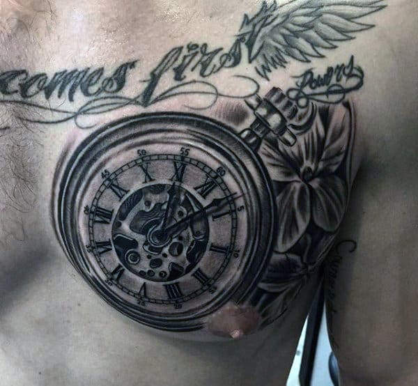 Men's Skull Clock Tattoo