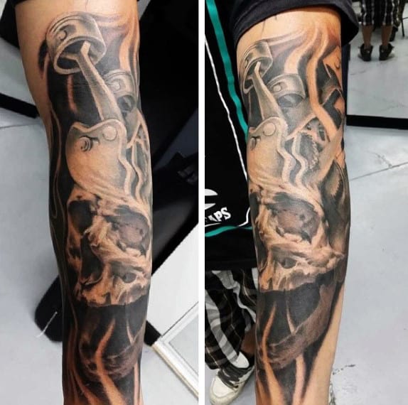 Men's Skull Piston Tattoo