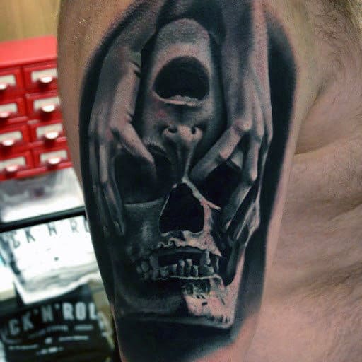 Mens Skull Quarter Sleeve Tattoo