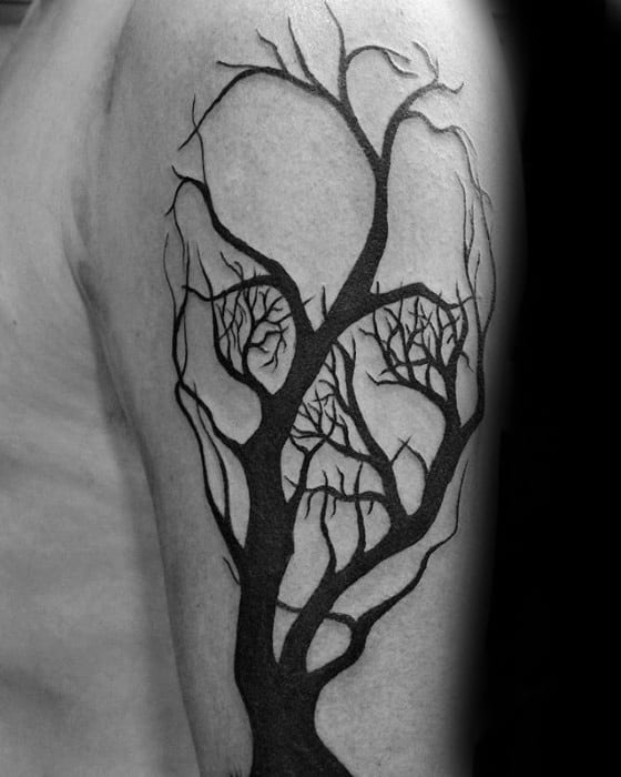Mens Skull Tree Tattoo Design Inspiration