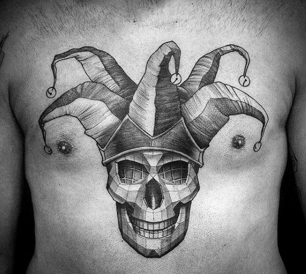 mens-skull-with-jester-hat-3d-shaded-chest-tattoo